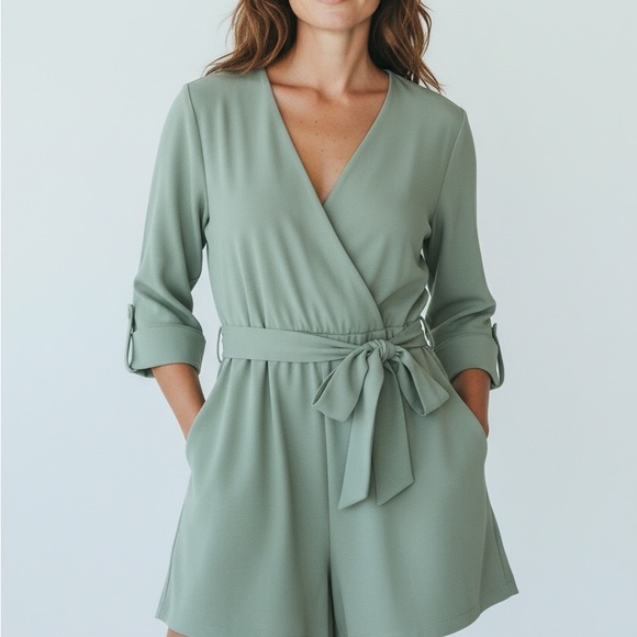 Zara Sage Green Wrap Romper - Picture 3 of 4